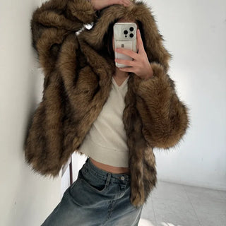 hooded overfit fox fur jacket
