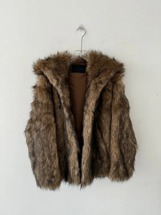 hooded overfit fox fur jacket