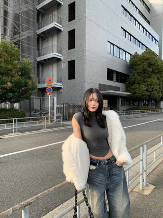 hooded overfit fox fur jacket