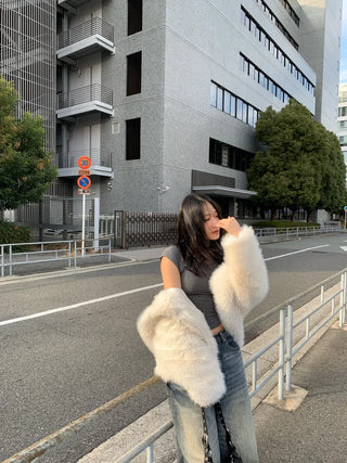 hooded overfit fox fur jacket