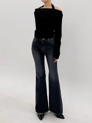 fleece grayish bootcut denim pants