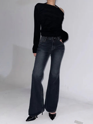 fleece grayish bootcut denim pants