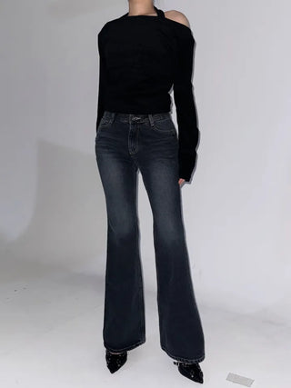 fleece grayish bootcut denim pants