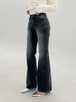 fleece grayish bootcut denim pants