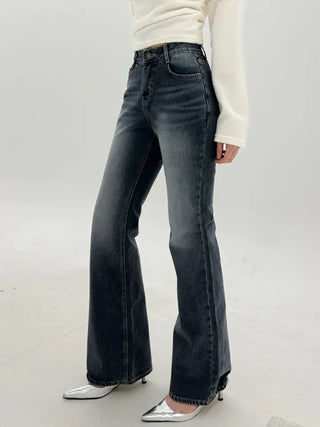 fleece grayish bootcut denim pants