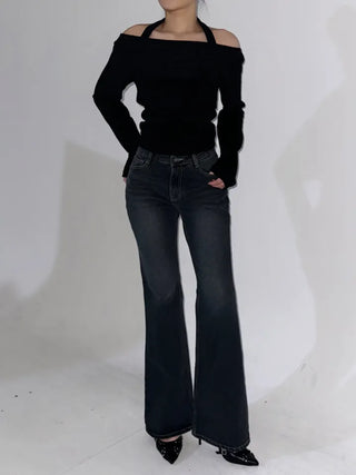 fleece grayish bootcut denim pants