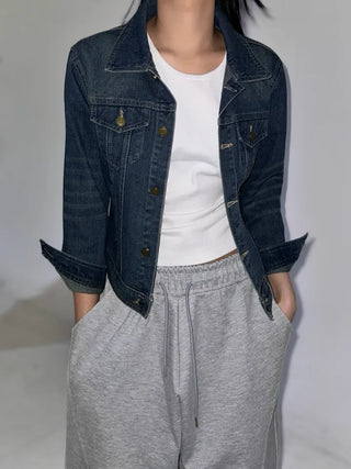 slim-fit 7/8 length denim jacket