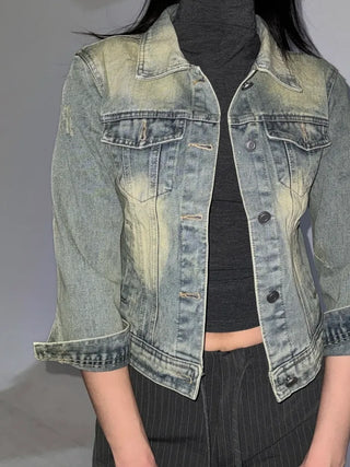 slim-fit 7/8 length denim jacket