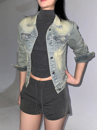 slim-fit 7/8 length denim jacket