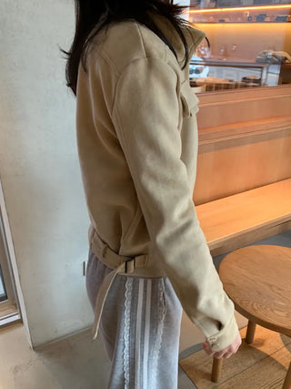 Suede Pocket Utility Outerwear Zip-Up Jacket