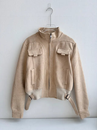 Suede Pocket Utility Outerwear Zip-Up Jacket