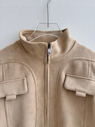 Suede Pocket Utility Outerwear Zip-Up Jacket