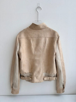 Suede Pocket Utility Outerwear Zip-Up Jacket