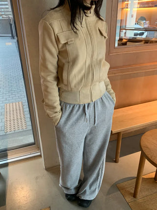 Suede Pocket Utility Outerwear Zip-Up Jacket