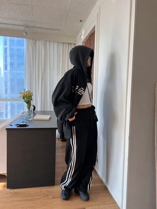 old lettering chrome dirty washing fleece hooded overfit hooded zip-up