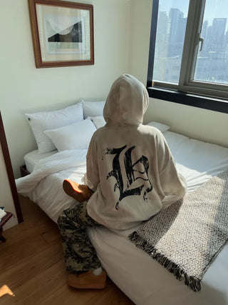old lettering chrome dirty washing fleece hooded overfit hooded zip-up