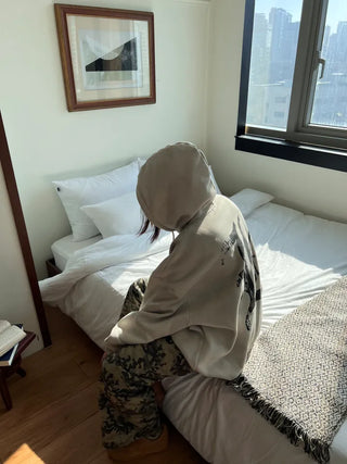 old lettering chrome dirty washing fleece hooded overfit hooded zip-up