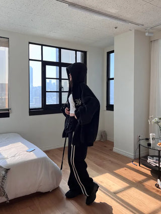 old lettering chrome dirty washing fleece hooded overfit hooded zip-up