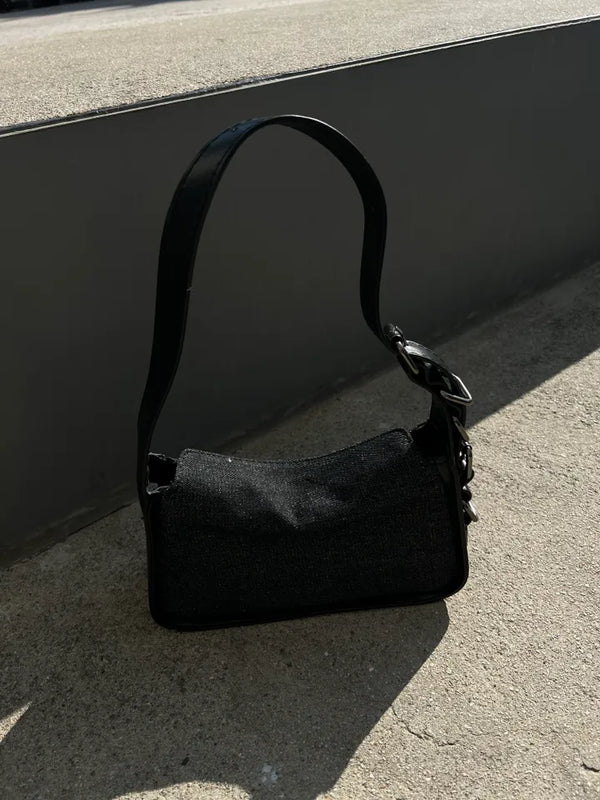 Chic buckle point denim shoulder bag