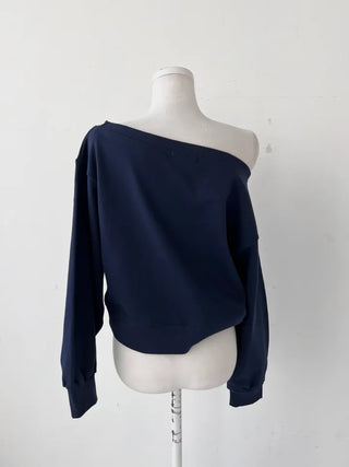 embossed ribbon embroidery one-shoulder off-shoulder man-to-man