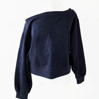 embossed ribbon embroidery one-shoulder off-shoulder man-to-man