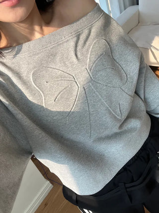 embossed ribbon embroidery one-shoulder off-shoulder man-to-man