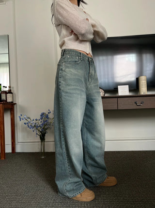 OOTJ/OOT Secret Back Pocket Light Blue Wide Denim Pants Jeans
