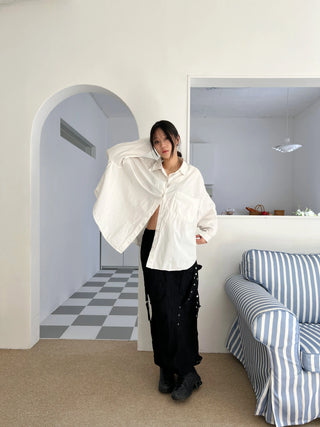 snap button button pocket cut banding long skirt