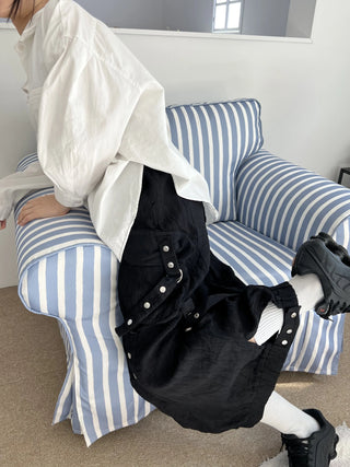 snap button button pocket cut banding long skirt