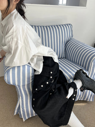 snap button button pocket cut banding long skirt