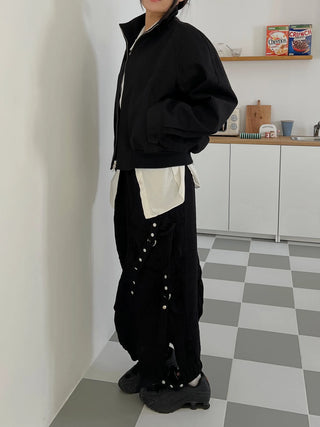 snap button button pocket cut banding long skirt