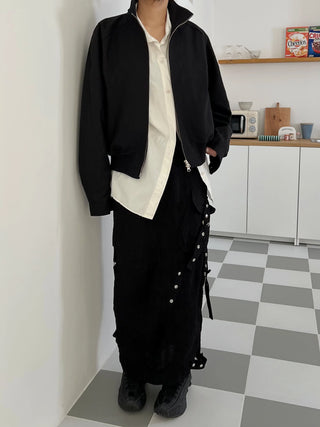 snap button button pocket cut banding long skirt