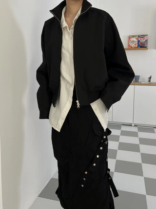 snap button button pocket cut banding long skirt