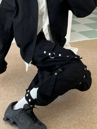 snap button button pocket cut banding long skirt