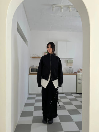 snap button button pocket cut banding long skirt