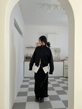 snap button button pocket cut banding long skirt