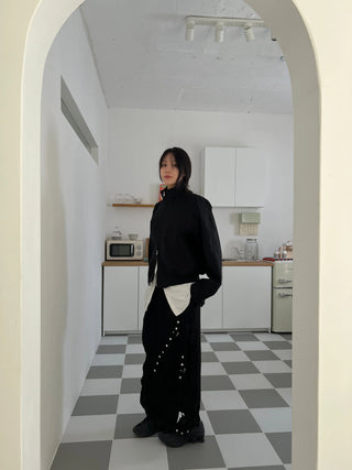 snap button button pocket cut banding long skirt