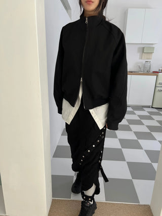 snap button button pocket cut banding long skirt