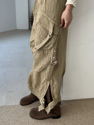 snap button button pocket cut banding long skirt