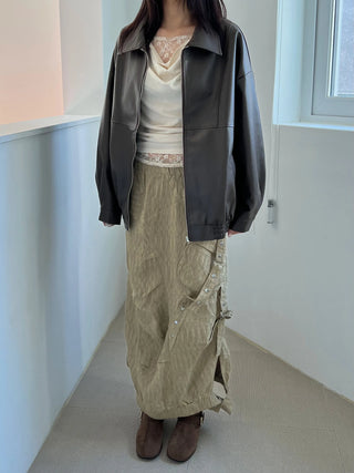 snap button button pocket cut banding long skirt