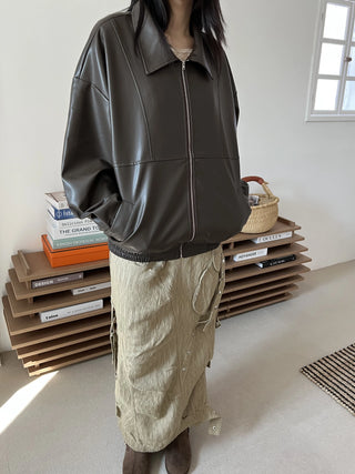 snap button button pocket cut banding long skirt