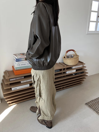 snap button button pocket cut banding long skirt