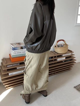 snap button button pocket cut banding long skirt