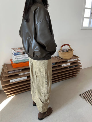 snap button button pocket cut banding long skirt