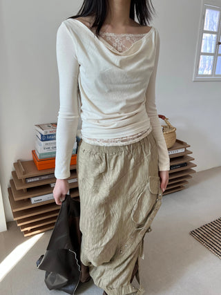 snap button button pocket cut banding long skirt