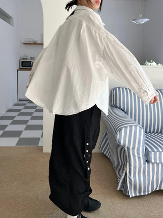 snap button button pocket cut banding long skirt