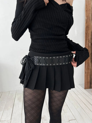 Eyelet Corset Leather Knot Tassel Belt