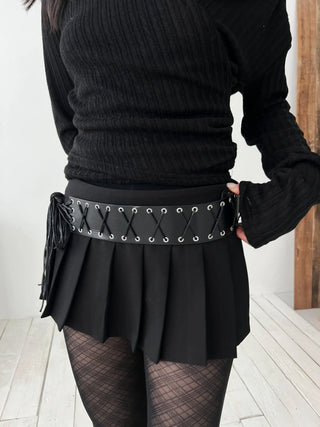 Eyelet Corset Leather Knot Tassel Belt