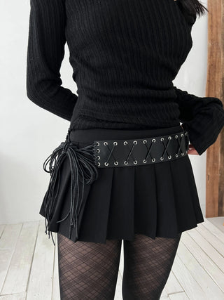 Eyelet Corset Leather Knot Tassel Belt