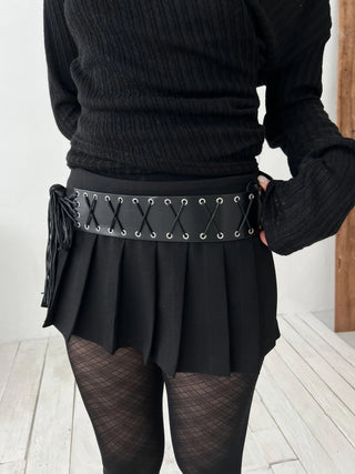 Eyelet Corset Leather Knot Tassel Belt